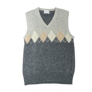 Vintage 80s Christian Dior Monsieur grey argyle shetland wool sweater vest M